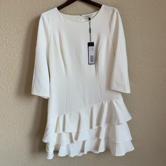 🇺🇸🇺🇸Halston Heritage ruffled pleats long sleeve dress